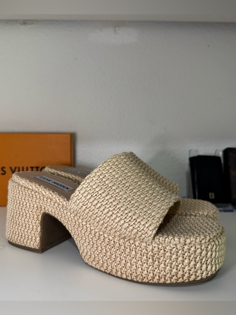 Steve Madden Natural Raffia Platform Mules - Picture 2 of 4